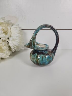 Vintage Blue Drip Glaze Pitcher Jug | Signed Studio Pottery Art Vase | Creamer